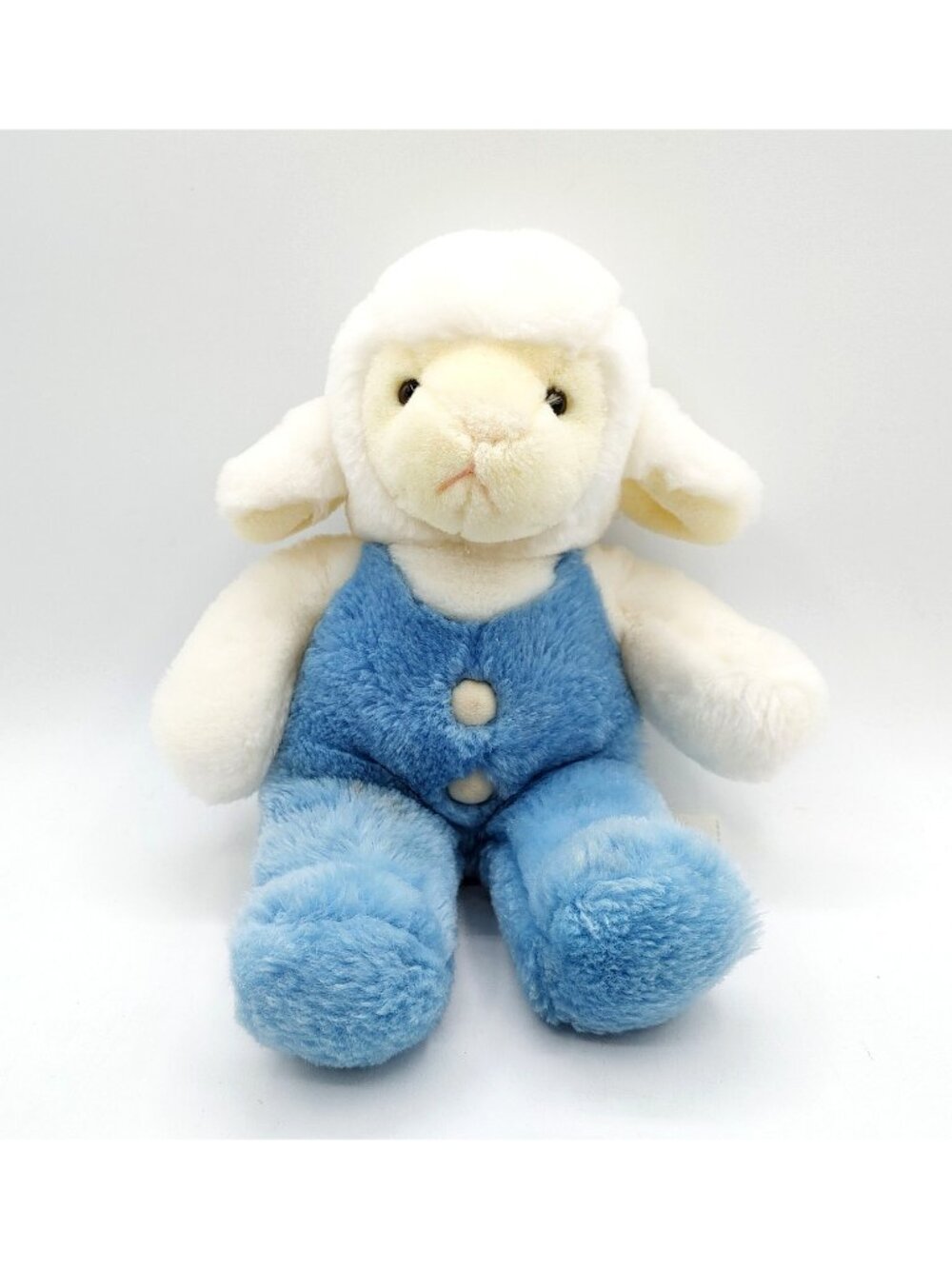 Russ Berrie Rare Bumpers Lamb Sheep 11” Blue White Cream Plush Rattle